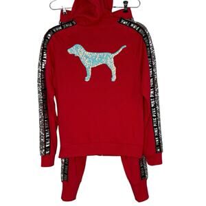 Victoria's Secret PINK Y2K Tracksuit Bling Dog Side Stripe Red Size XS
